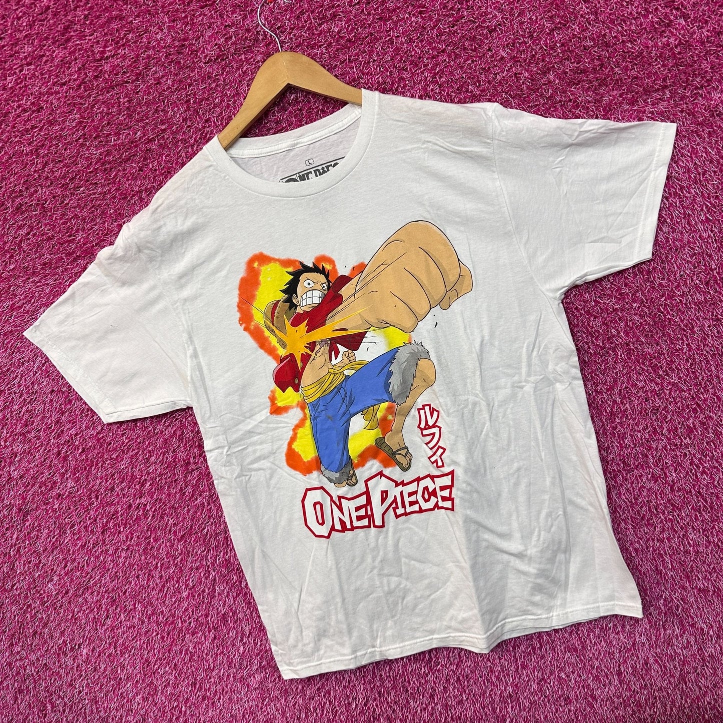 One Piece Luffy D Monke Super Elastic Punch Anime Tee L