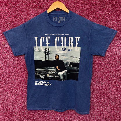 Ice Cube West Coast Good Day Portrait Acid Wash Blue Graphic T-Shirt Medium
