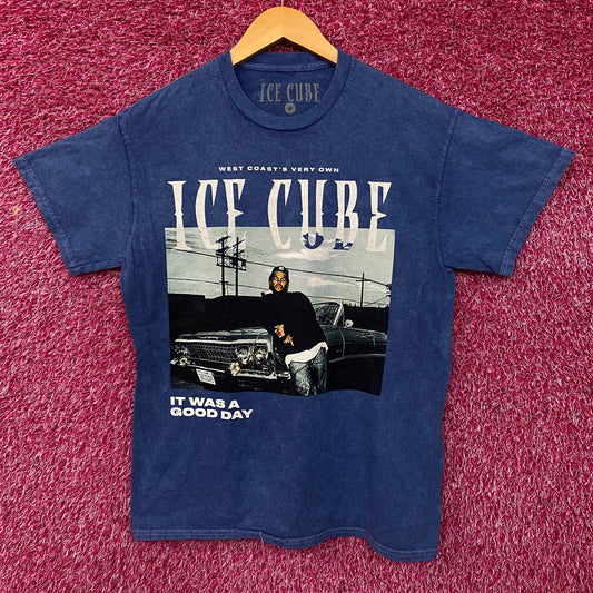 Ice Cube West Coast Good Day Portrait Acid Wash Blue Graphic T-Shirt Medium