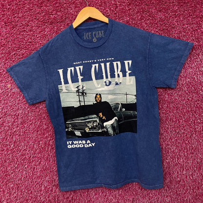 Ice Cube West Coast Good Day Portrait Acid Wash Blue Graphic T-Shirt Medium