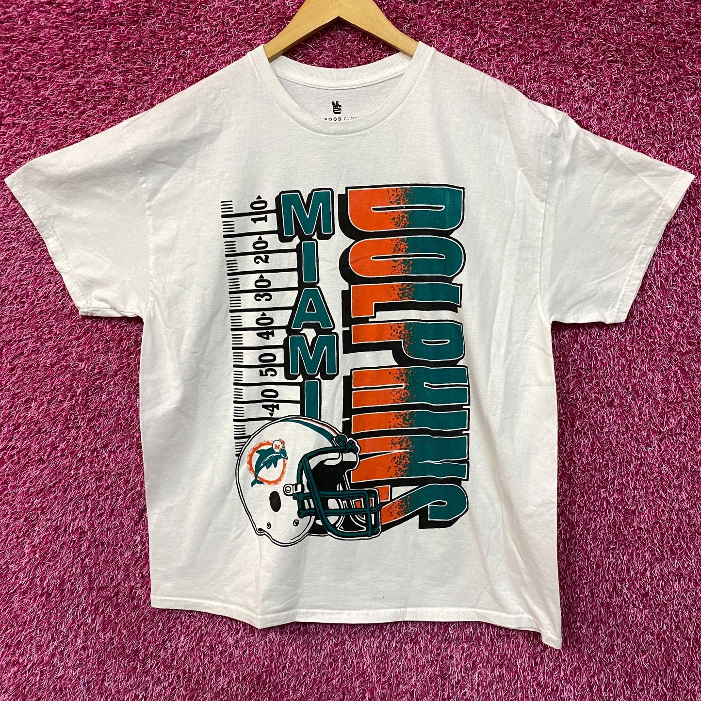 NFL Miami Dolphins Yardage Graphic Design T-shirt Large