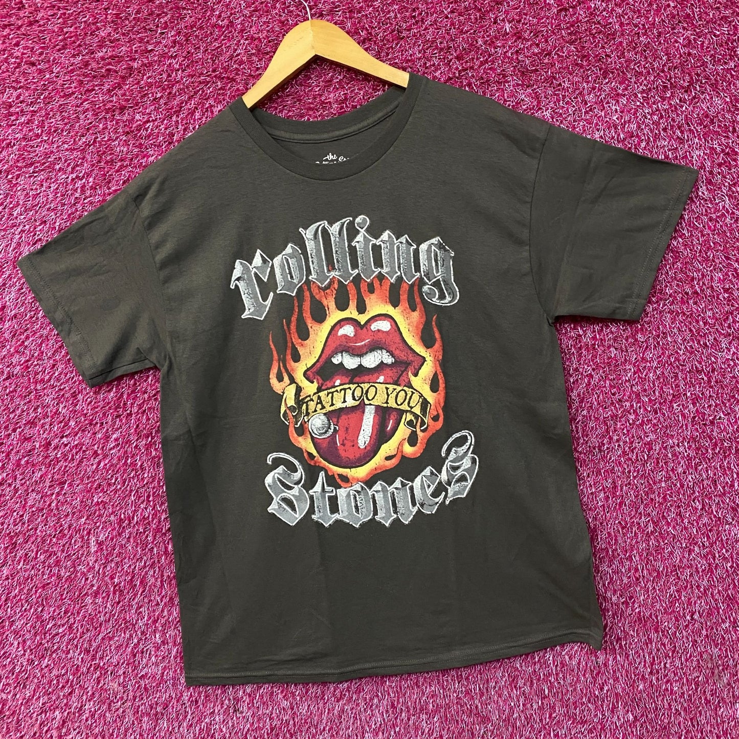 Rolling Stones Flaming Tattoo Tongue Graphic T-Shirt Large