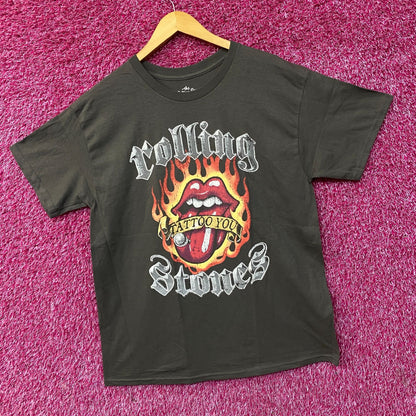 Rolling Stones Flaming Tattoo Tongue Graphic T-Shirt Large