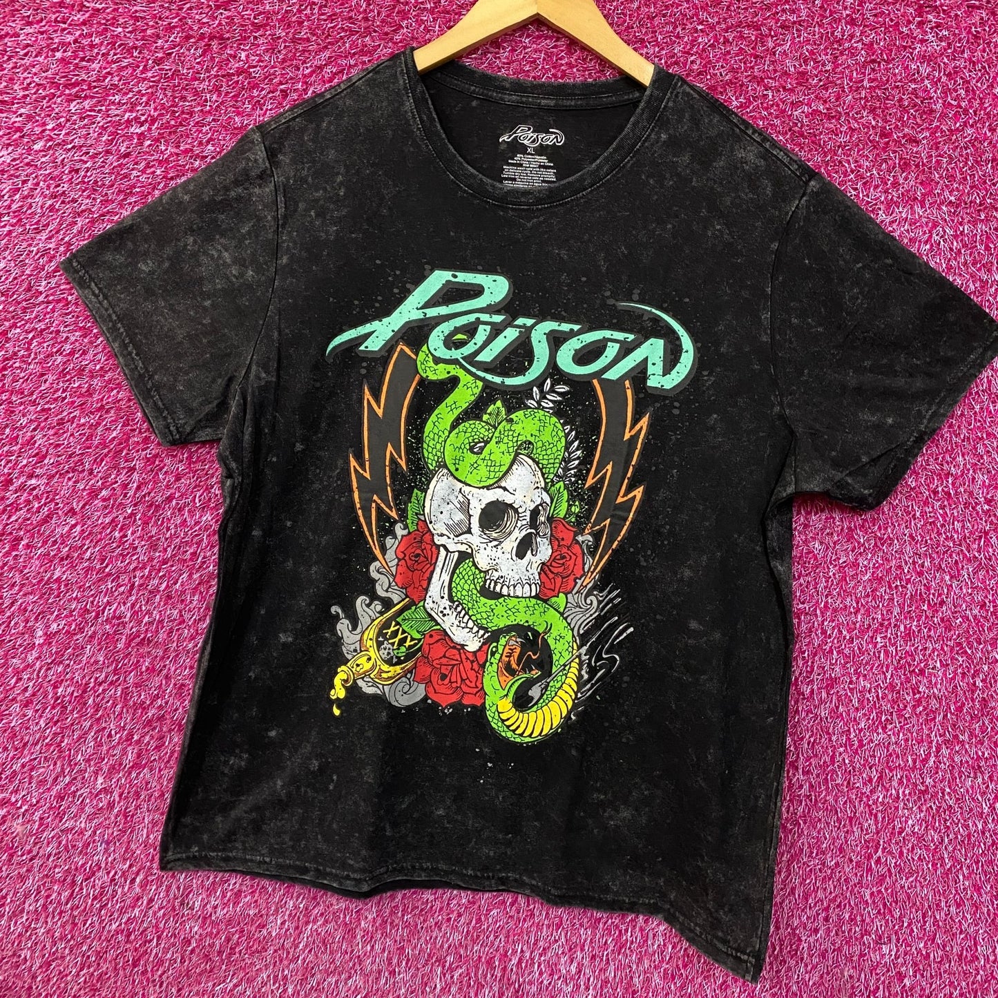 Poison Snakes and Skulls Mineral Wash Rock Band T-Shirt XL