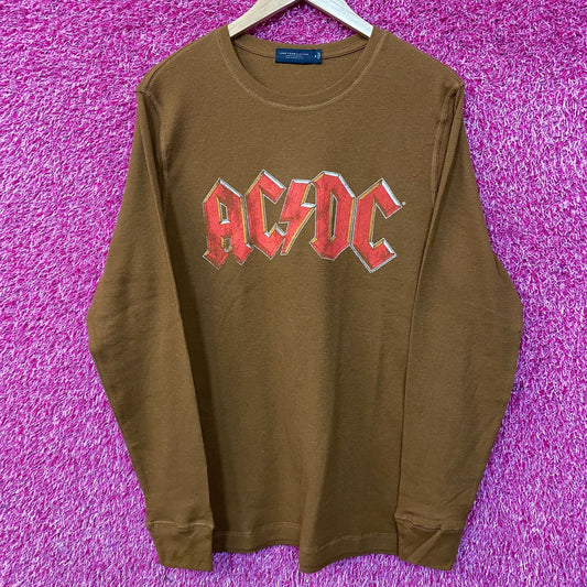 Junk Food Clothing AC/DC Back in Black Tour Waffle Knit Pullover Long Sleeve T-Shirt Medium