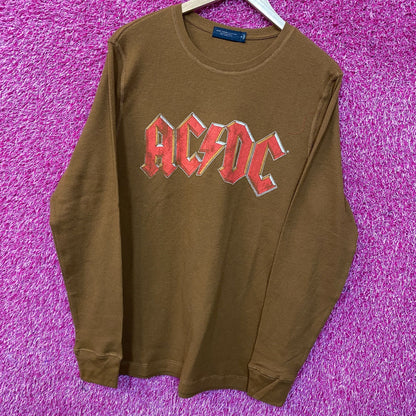 Junk Food Clothing AC/DC Back in Black Tour Waffle Knit Pullover Long Sleeve T-Shirt Medium