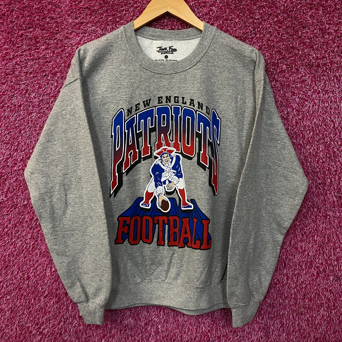 Junk Food Clothing New England Patriots Heather Gray Crewneck Pullover Sweatshirt Small