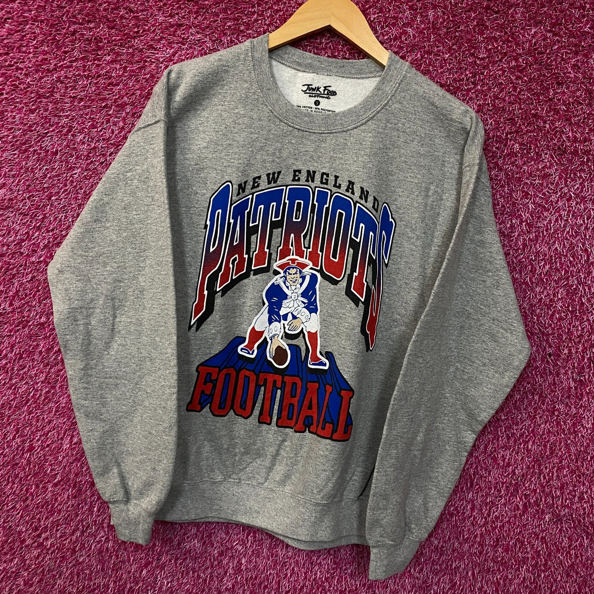 Junk Food Clothing New England Patriots Heather Gray Crewneck Pullover Sweatshirt Small