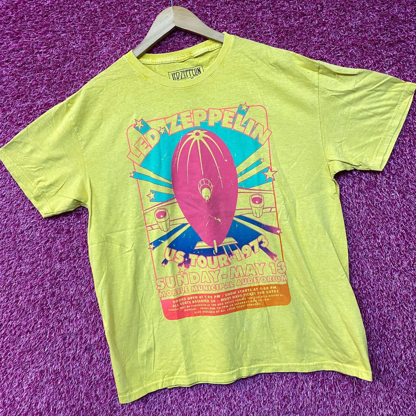 Led Zeppelin US Tour 1973 Rock Band Yellow T-Shirt Medium