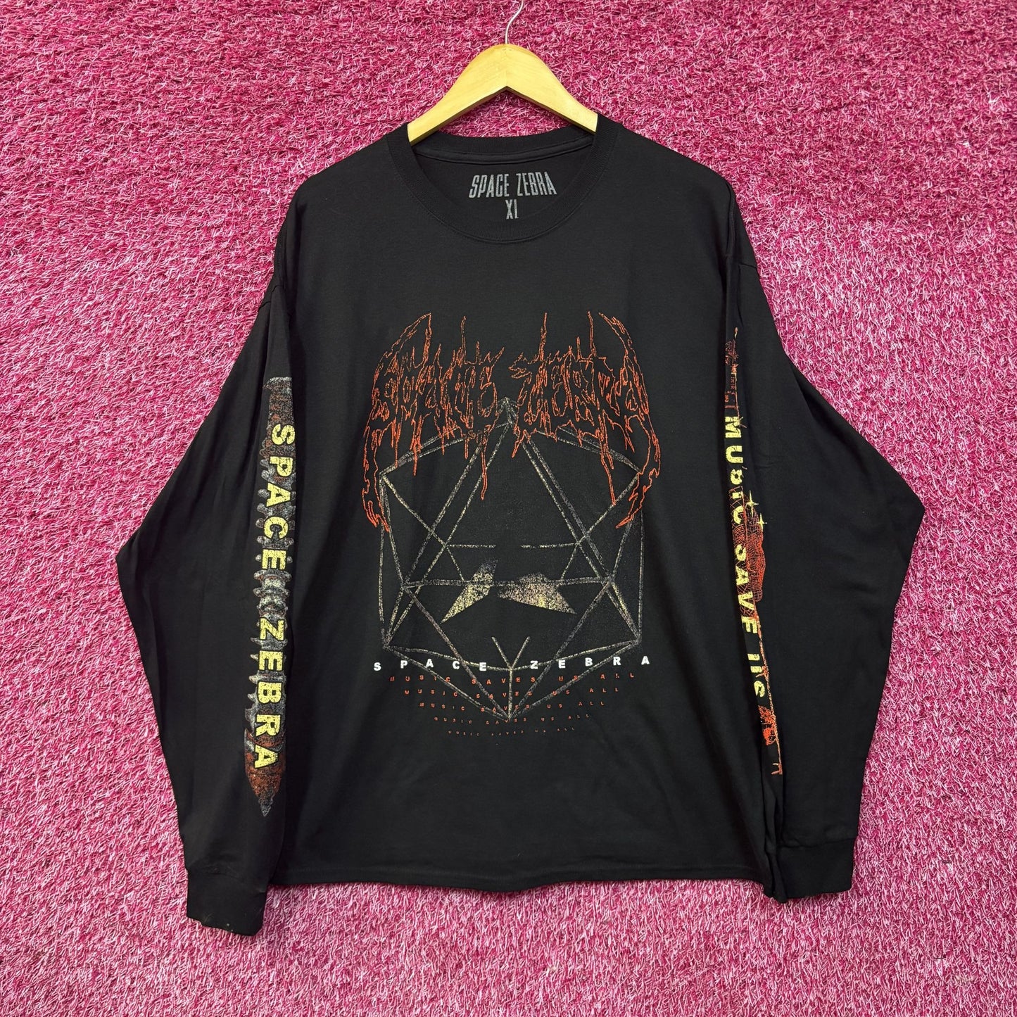 Space Zebra Music Saves Us Long Sleeve black T-Shirt XL