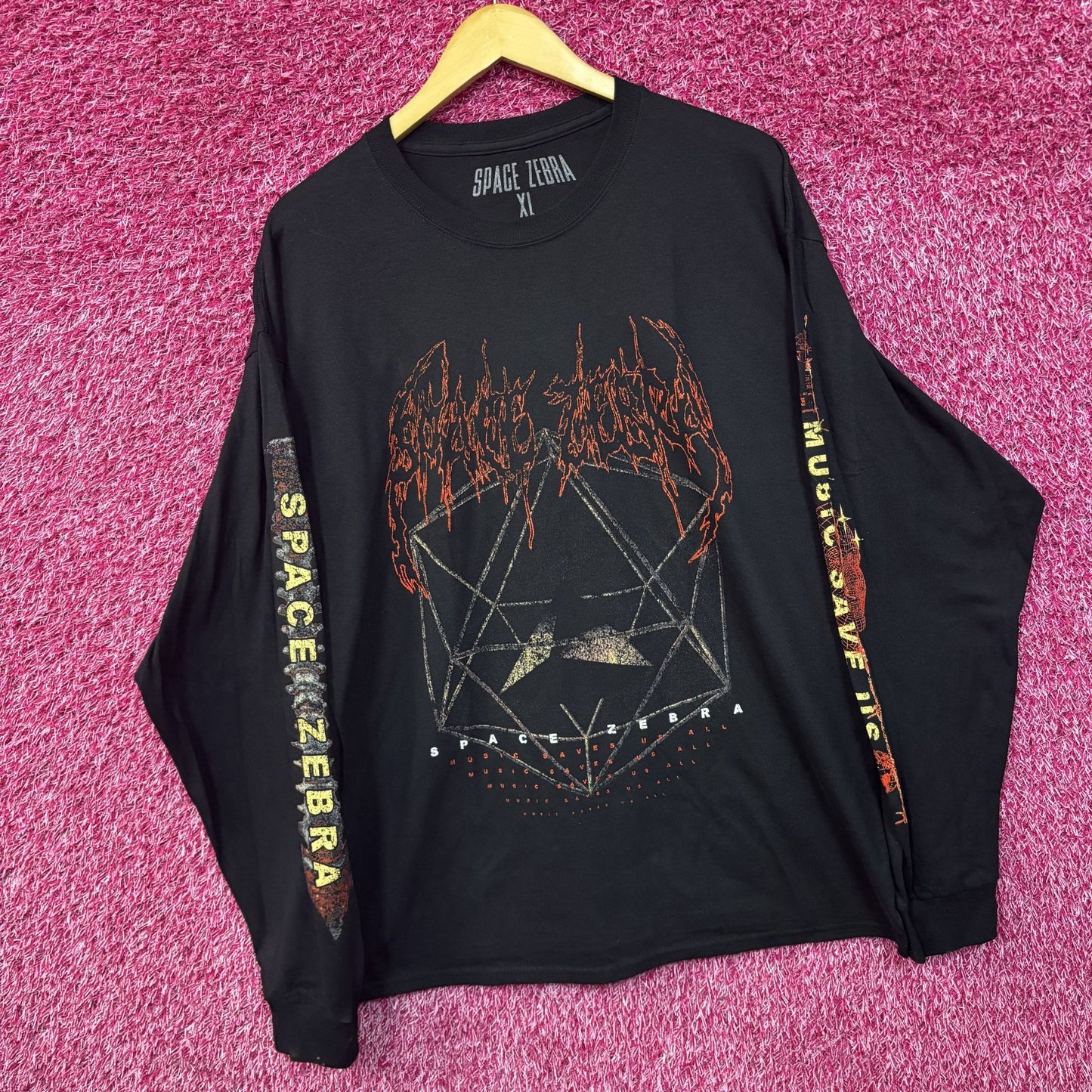 Space Zebra Music Saves Us Long Sleeve black T-Shirt XL