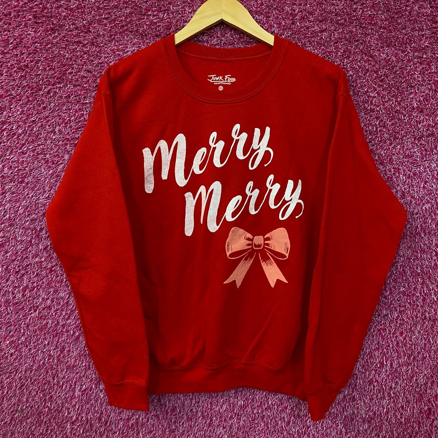 Junk Food Merry Merry Graphic Fleece Sweatshirt XS