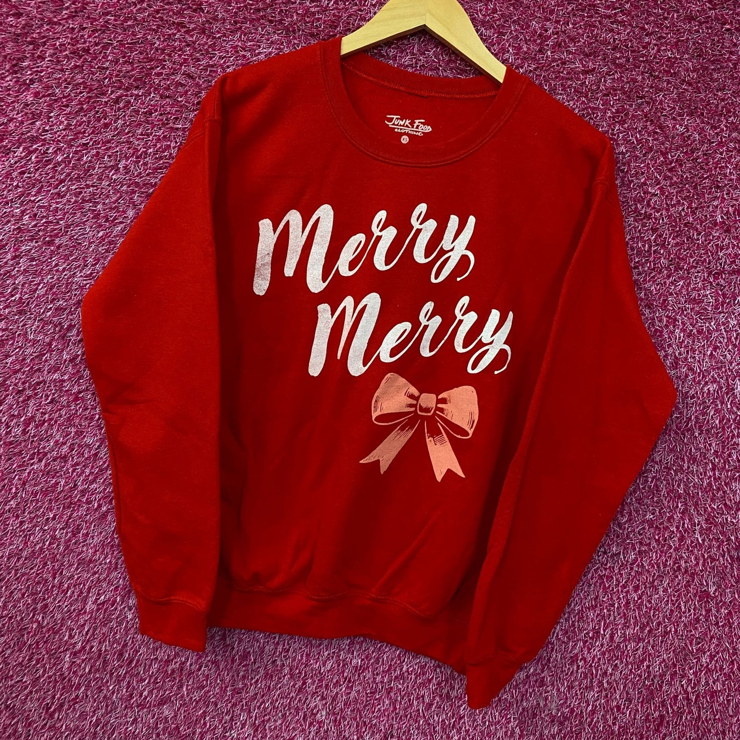Junk Food Merry Merry Graphic Fleece Sweatshirt XS